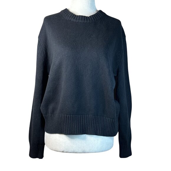 Enza Costa Cashmere Cotton Long Sleeve Crewneck Sweater in Black X-Small Womens - Picture 5 of 12